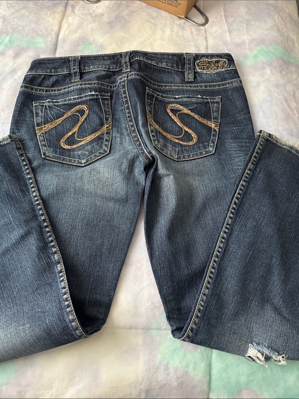 Women’s Distressed Dark Blue Denim Jeans - Picture 5 of 6